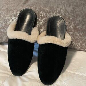 Olukai Womens Loma Hulu Shearling-Lined Leather Soles Slipper Size 7 Black